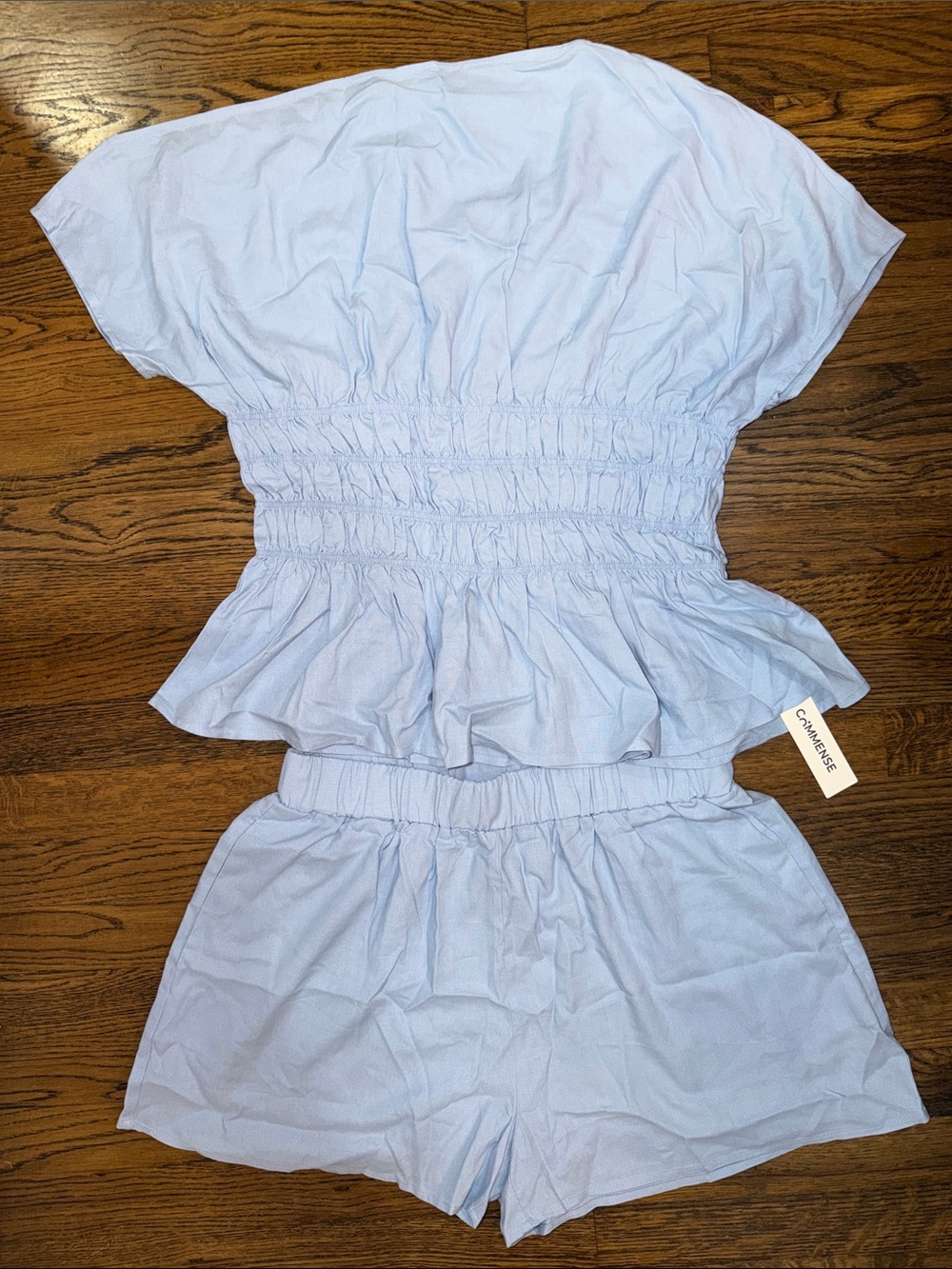 Commense Light Blue Smocked Short Set